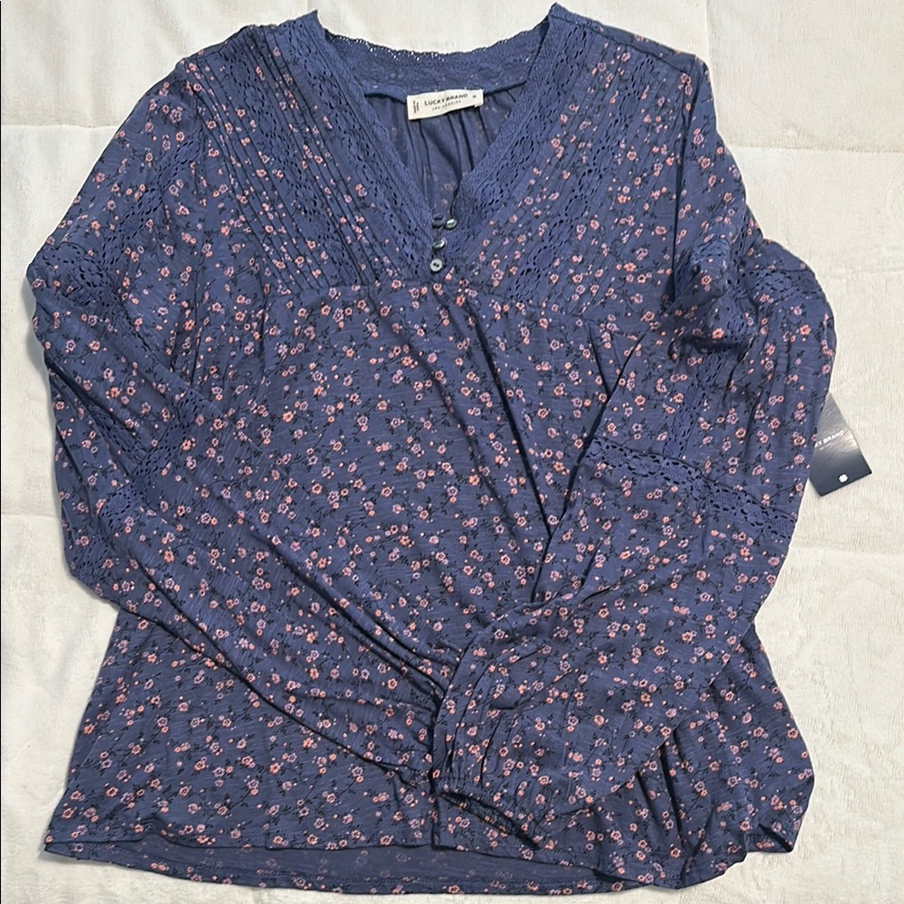 Lucky Brand- Floral Lace Trim Women's Top
